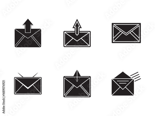 Collection of Email Icons Depicting Sending Receiving and Closed Envelopes for Communication and Digital Messaging Needs