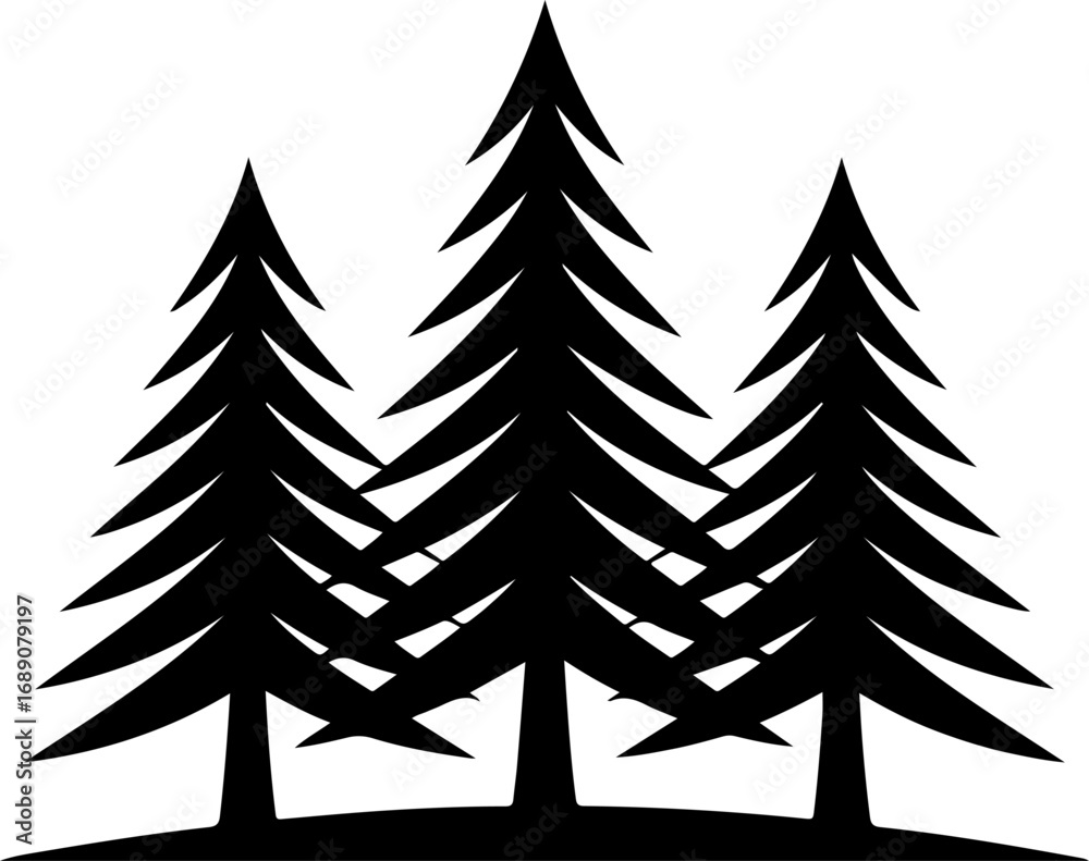 Obraz premium Three pine trees silhouette vector illustration