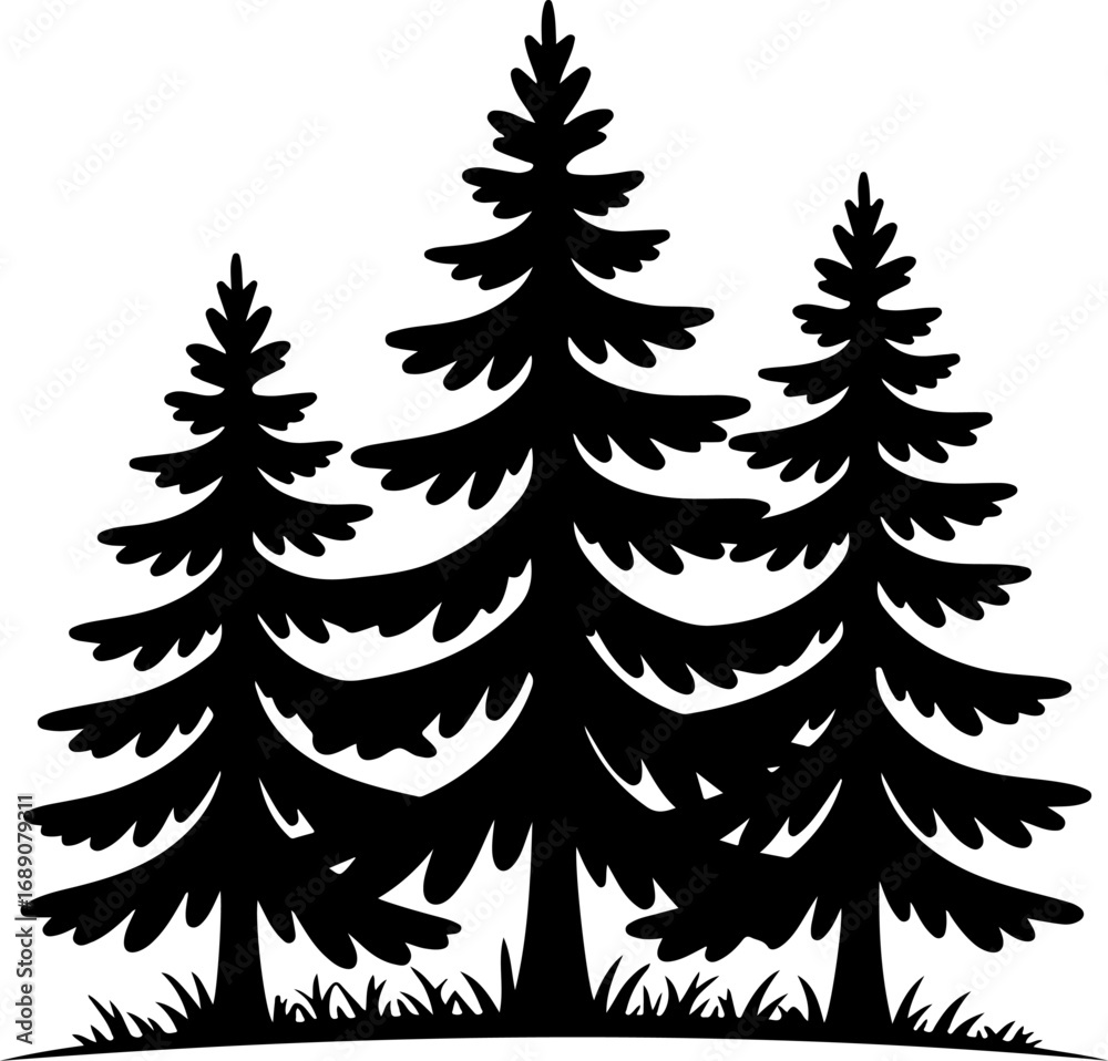 Obraz premium Three pine trees silhouette vector illustration