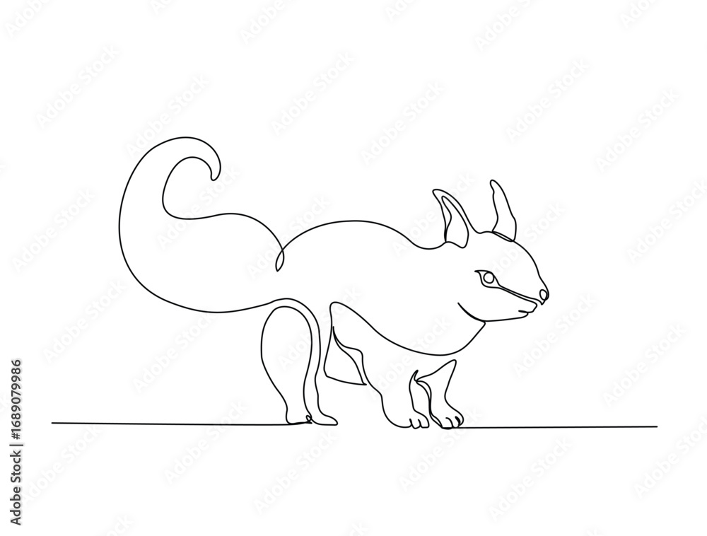 Obraz premium Squirrel animal in single line draw illustration. Continuous one line drawing of squirrel or chipmunk. Editable stroke.