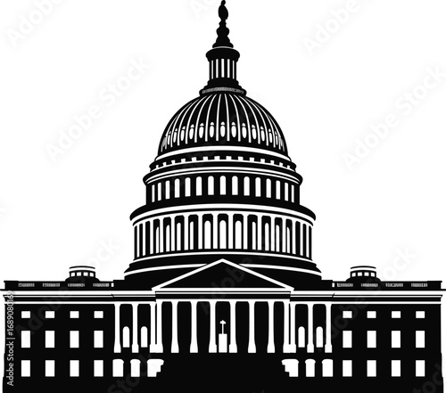 Silhouette of United States Capitol building, black vector, government architecture, landmark, historical, Washington DC, politics, congress, USA