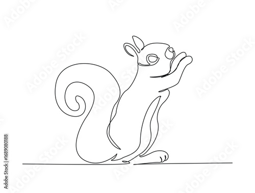 Squirrel animal in single line draw illustration. Continuous one line drawing of squirrel or chipmunk. Editable stroke.