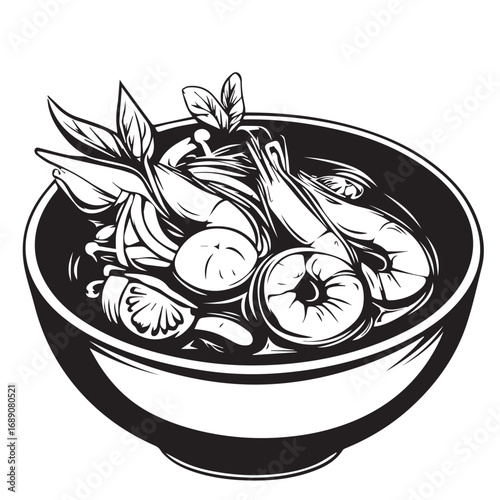 vector illustration of a bowl of tom yum food