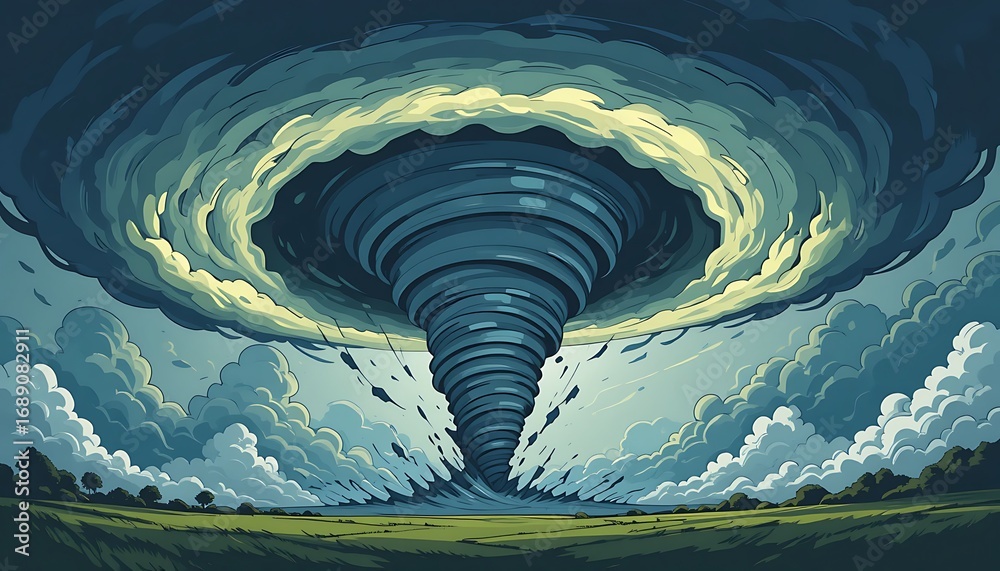 Fototapeta premium A Powerful Tornado Funnel Forming in a Dark and Stormy Sky