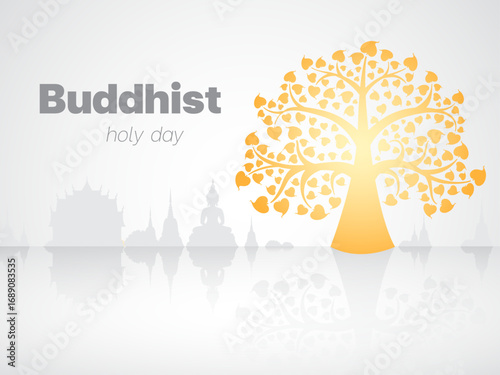 Buddhist holy day, Bodhi tree, Buddha square Poster asia thailand temple illustration