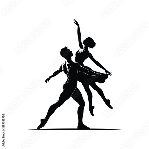 Harmonious Ballet Couple Silhouette Illustration Dancing Together with Synchronized Movement