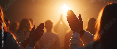 Christian Prayer and Worship: Praying Hands Symbolizing Faith, Hope, and Devotion in a Blessing Background - Stock Photo Concept for Religious Belief and Group Engagement