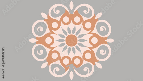 Vintage Mandala Design in Peach and Light Gray on a Gray Background retro pattern