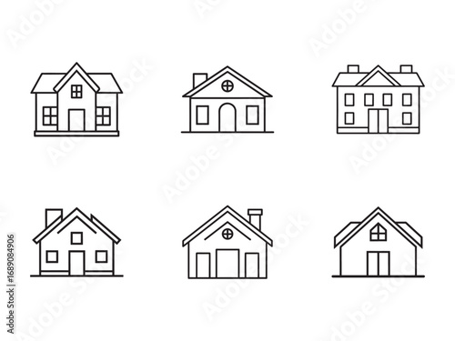Collection of Minimalist House Icons Representing Home Ownership and Real Estate Concepts in a Clean and Modern Design