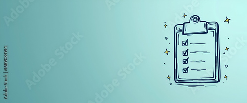 Photo realistic doodle line icon of a clipboard symbolizing task organization and business management for productivity and planning visuals.