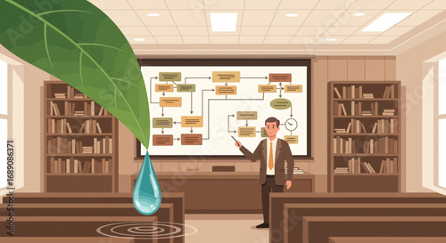 Illustration of Environmental Science Lesson with Water Cycle and Sustainability Presentation