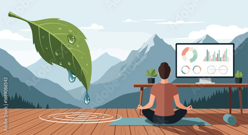 Mindful balance business environment and relaxation with nature vector illustration