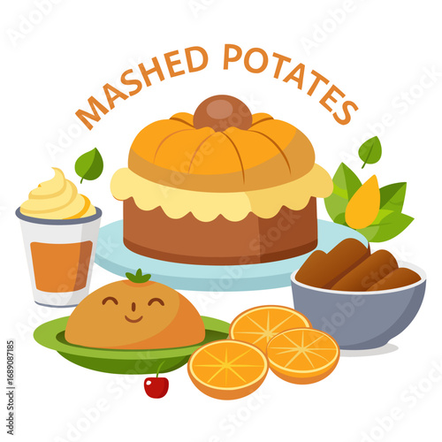 A delicious thanksgiving feast illustration with mashed potatoes and gravy