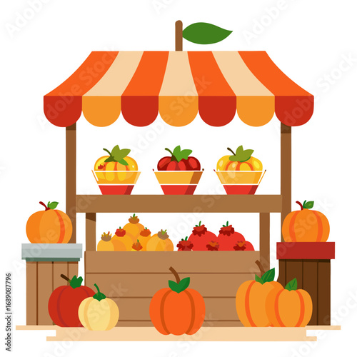 Charming fall market stand scene with pumpkins and apples