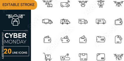 Outline Cyber Monday Icon Collection | Online Shop, Cart, Money, Store, Coupon, Basket, Order Pack