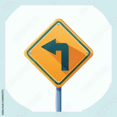 Yellow Diamond Left Turn Traffic Sign – AI Generated