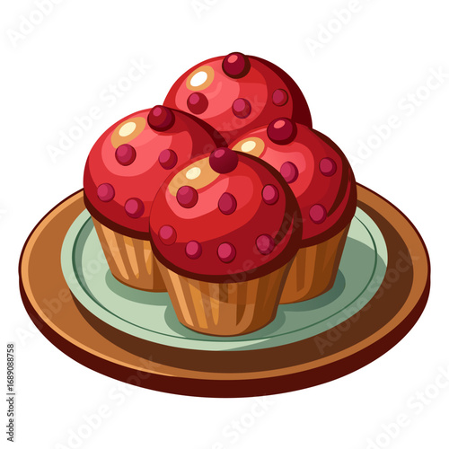 Delicious cranberry muffins served on a rustic plate against a white background