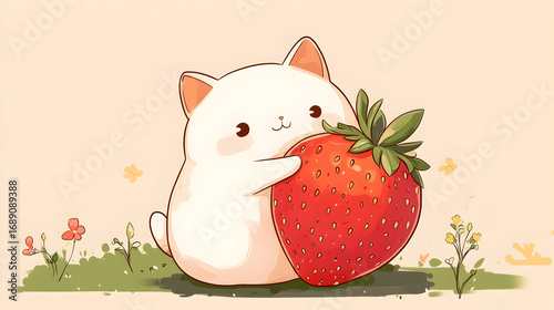 cat and strawberry