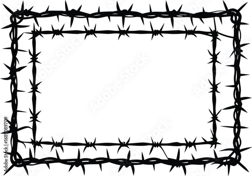 Square Barbed Wire Frame Silhouette with Transparent Background border restriction