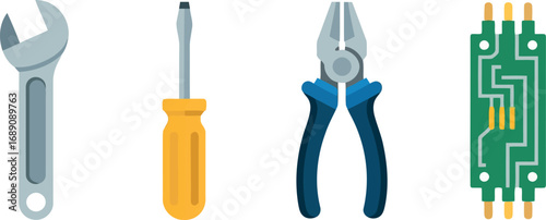 Precision tools and electronic circuit board for repair and technology solutions vector