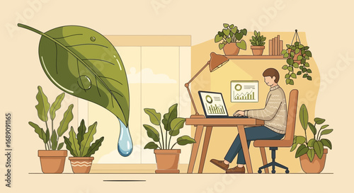 Eco-Conscious Workspace: A blend of nature and technology for sustainable productivity