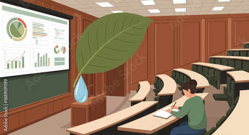 Environmental science lecture illustration showcasing sustainability and responsibility in the