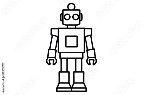 Robot Outline with Square Body, Round Eyes, and White Background