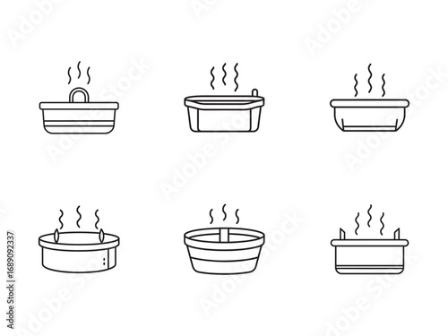 Collection of sauna basins and tubs vector illustrations for relaxation and wellness design concepts and design assets