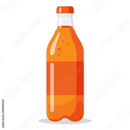 Bottle of orange soda in bright, vibrant design with bubbles  
