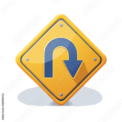 U-Turn Arrow Traffic Warning Sign – AI Generated