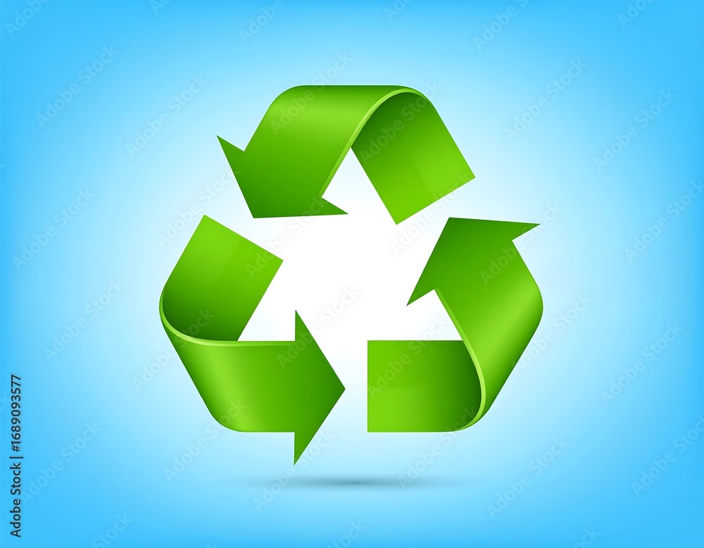 Obraz premium Green recycling symbol on light blue background (2)