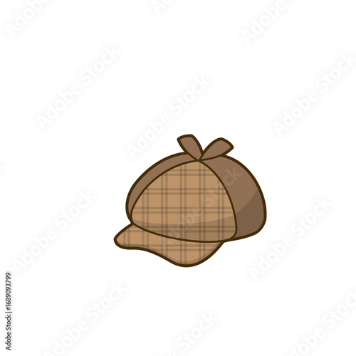 A charming illustration of a brown plaid newsboy cap, featuring a small bow detail.