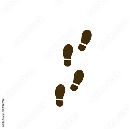 Footprints trail, showing a path or direction, with four steps in a brown color on a white background.