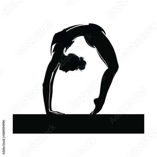 Artistic Silhouette Illustration of a Gymnast Performing a Backbend on a Balance Beam