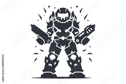 black robot holding guns, standing, action clip art preview