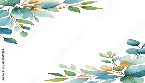 Watercolor Eucalyptus Leaves Frame for Invitations and Greetings