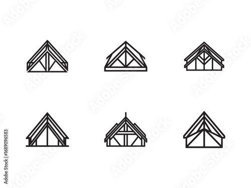 Collection of Six Black and White Roof Truss Designs for Architecture and Engineering Projects in Construction and Design