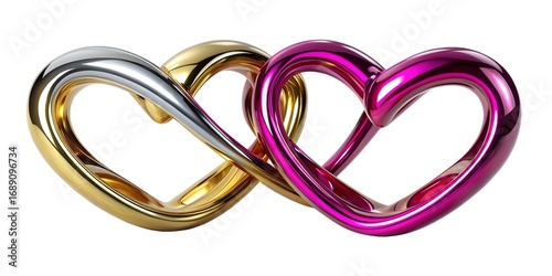 Two intertwined glossy hearts symbolizing love and unity