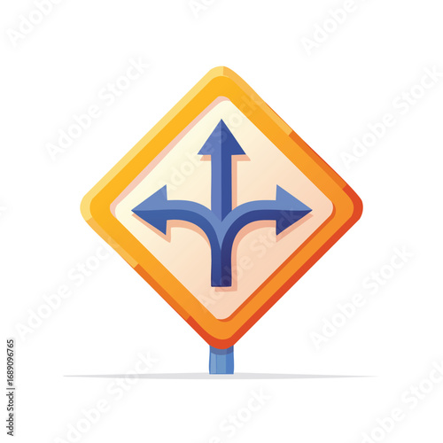 Three Way Intersection Arrow Road Sign – AI Generated