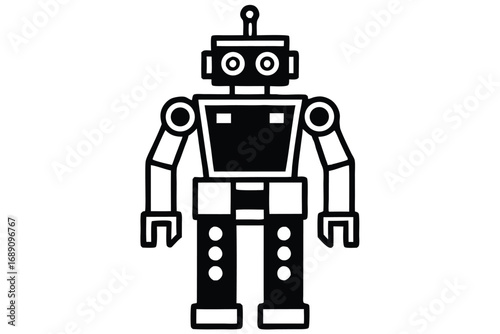 Simple Flat Robot Design with White Background Style, Outline, Isolated