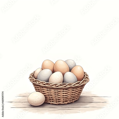 Wallpaper Mural Drawing of a basket full of eggs on a white background Torontodigital.ca
