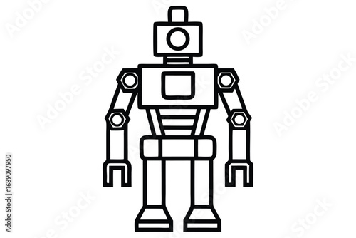 Simple Robot Outline on White Background, Geometric Design