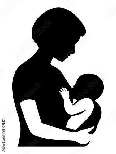 Breastfeeding silhouette,Mother breast feeding her baby,Happy loving young woman mother feeding her baby with breast milk vector illustration