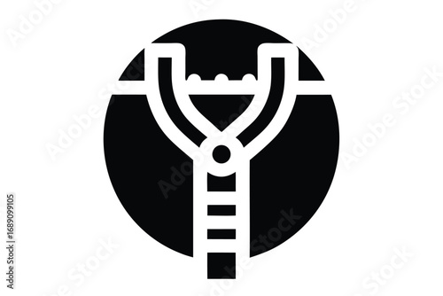 Slingshot Toy in a Circle Black and White Minimalist Icon on White Background