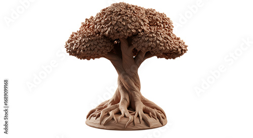 3d inner peace clay icons small stylized brown tree with twisted trunk isolated on transparent background