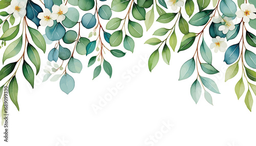 Elegant Watercolor Greenery and Floral Border