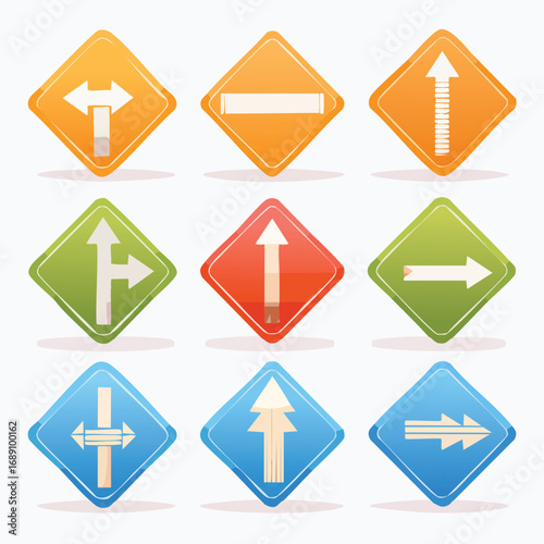 Mixed Arrow Road Traffic Warning Signs – AI Generated