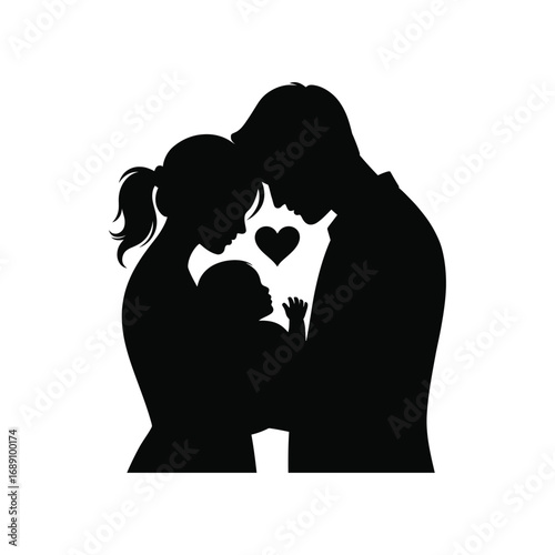 Family Silhouette Illustration with Baby and Heart for Generational Designs