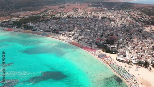 Aerial Panorama of San Vito Lo Capo, Famous White Sand Beach and Turquoise Sea, Sicily Island Italy