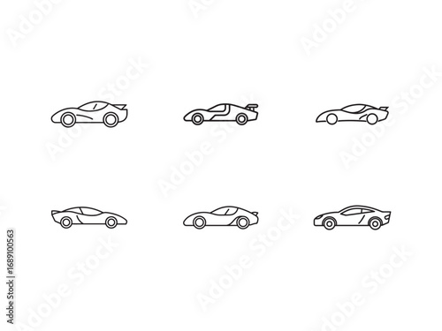 Collection of Sports Car Line Art Icons for Automotive Design and Modern Transportation Concepts